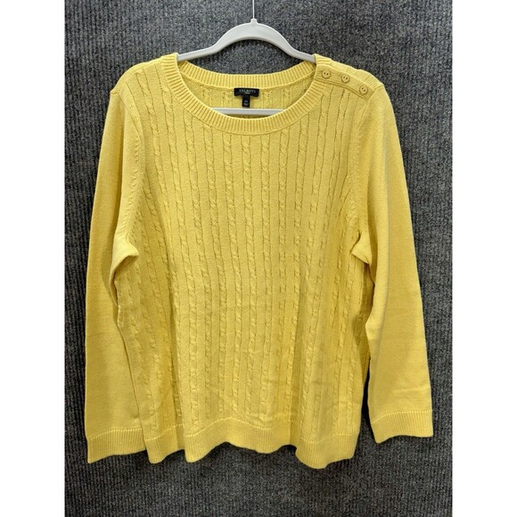 Talbots Button Shoulder Sweater Top Womens 2X Yellow Cable Knit Crewneck NWOT - Picture 1 of 8